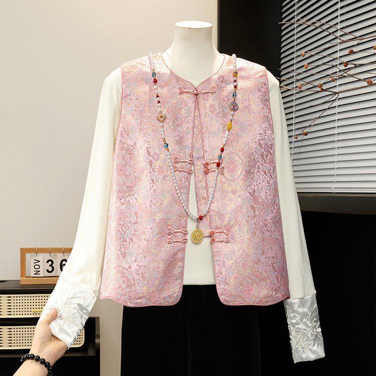 

Spring Chinese-Style Sleeveless Vest for Middle-Aged & Elderly Women 4XL розовый