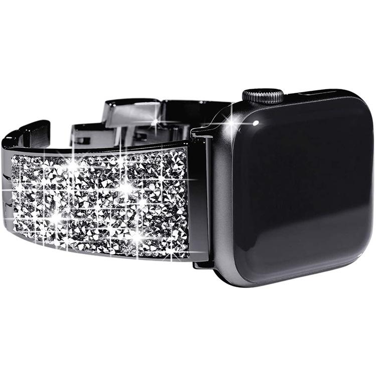 

Ремешок с бриллиантами для Apple Watch, ремешок 49, 45, 42 мм, 44 мм, 38 мм, 40 мм, серия 6 se 5 4 3 2, женский браслет из нержавеющей стали, сменный браслет для iWatch 38/40/41mm чёрный