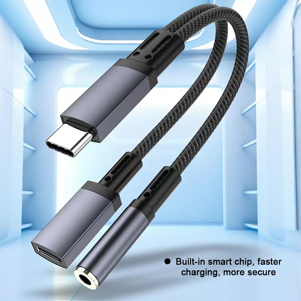 1PC 10W 2-IN-1 Fast Charge Adapter Type-C To 3.5MM Earphone Audio Adapter For Apple 15 Samsung Huawei