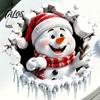 Christmas Party Toilet Accessory Cracked Lid Stickers, Cute Snowman Breaking Through Wall Design Waterproof Seat Art Cover Decals, PVC Bathroom