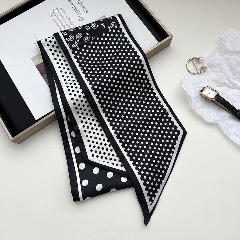 Double-sided imitation silk silk scarf, long women's professional wear, spring and summer new decorative scarf, hair band, streamer.