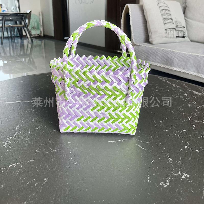 Woven Bag Gift Photo Decoration Handbag Plastic Woven Color Matching Women's Bag Hand Bag