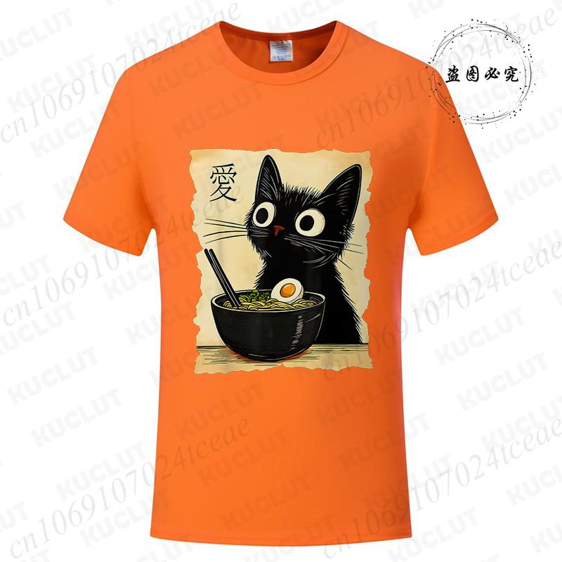 Japanese Kawaii Anime Cat T-Shirt Funny Cat Ramen Graphic Tee Fashion T-shirts Short Sleeve Clothes Trend Casual Unisex Tshirts