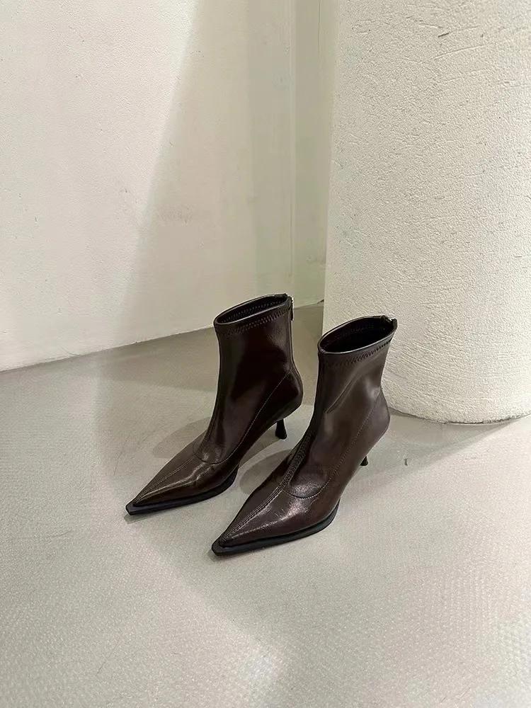 Fashion 2025 New Street Style Pointed Toe Slim Women Ankle Boots Fashion Thin Heels Shoes Female Modern Short Booties