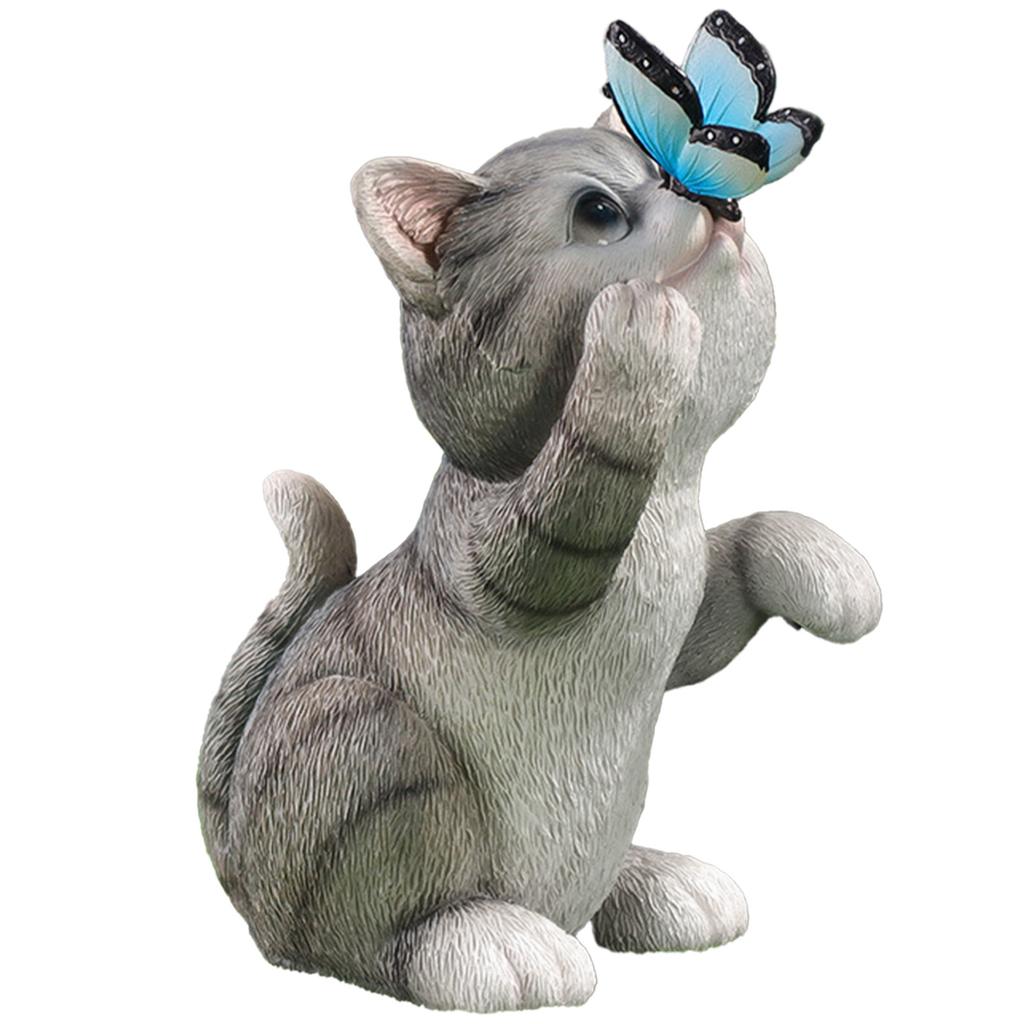 Solar Cat Butterfly Statue Cute Small Animal Decoration Outdoor Garden Ornament Decor