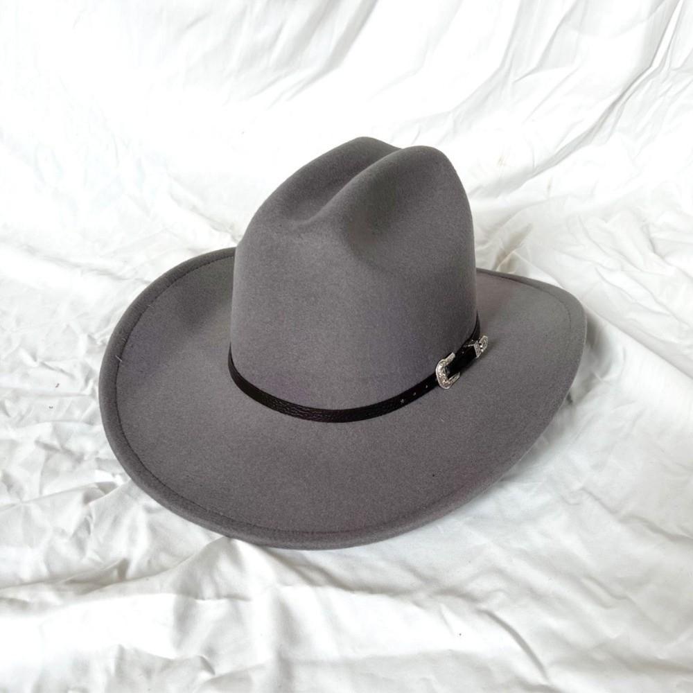 Classic Western Cowboy Hat Metal Buckle Strap Cowboy Hat Vintage Felt Cowboy Hat Daily Matching