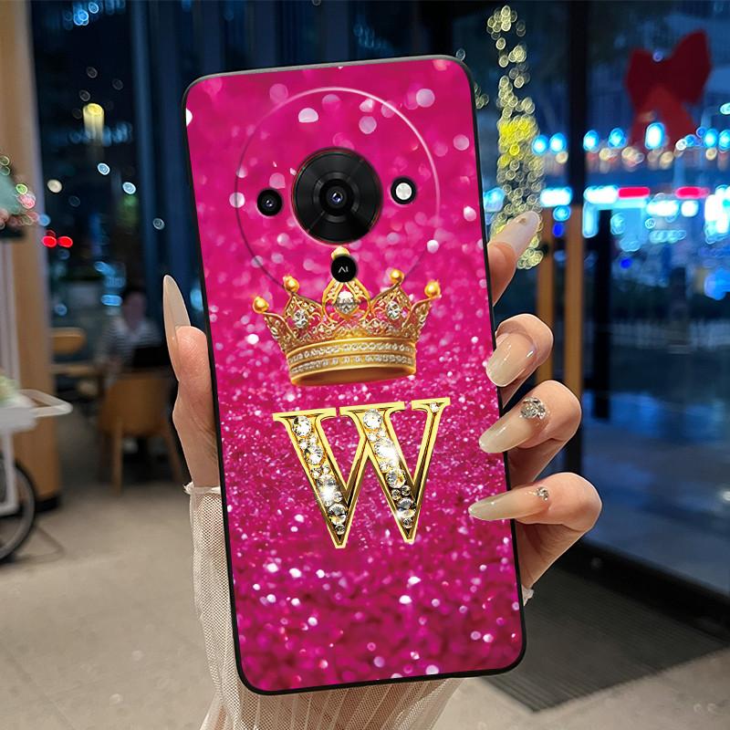 Elegant Simple Crown Initial Letter Case For ZTE Blade A76 5G Soft Silicone Black Case Shockproof Shell ZTE Blade A76 5G Casing