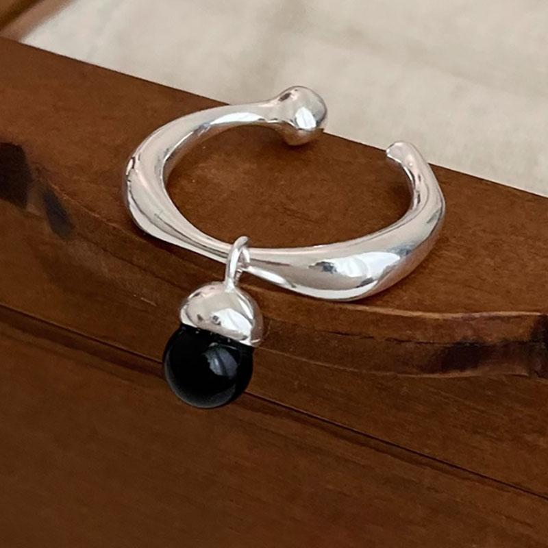Foxanry Minimalist Copper Color Rings Party Jewelry For Women Korean Cute Creative Design Black Pendant Birthday Accessories