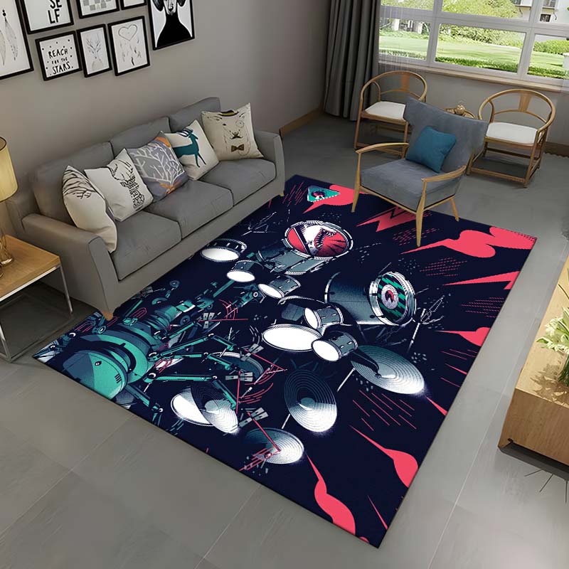 3D Drum Kit Music Instruments Area Rug Large,Carpet Rug for Living Room Bedroom Sofa Doormat Decor,Kid Play Non-slip Floor Mat
