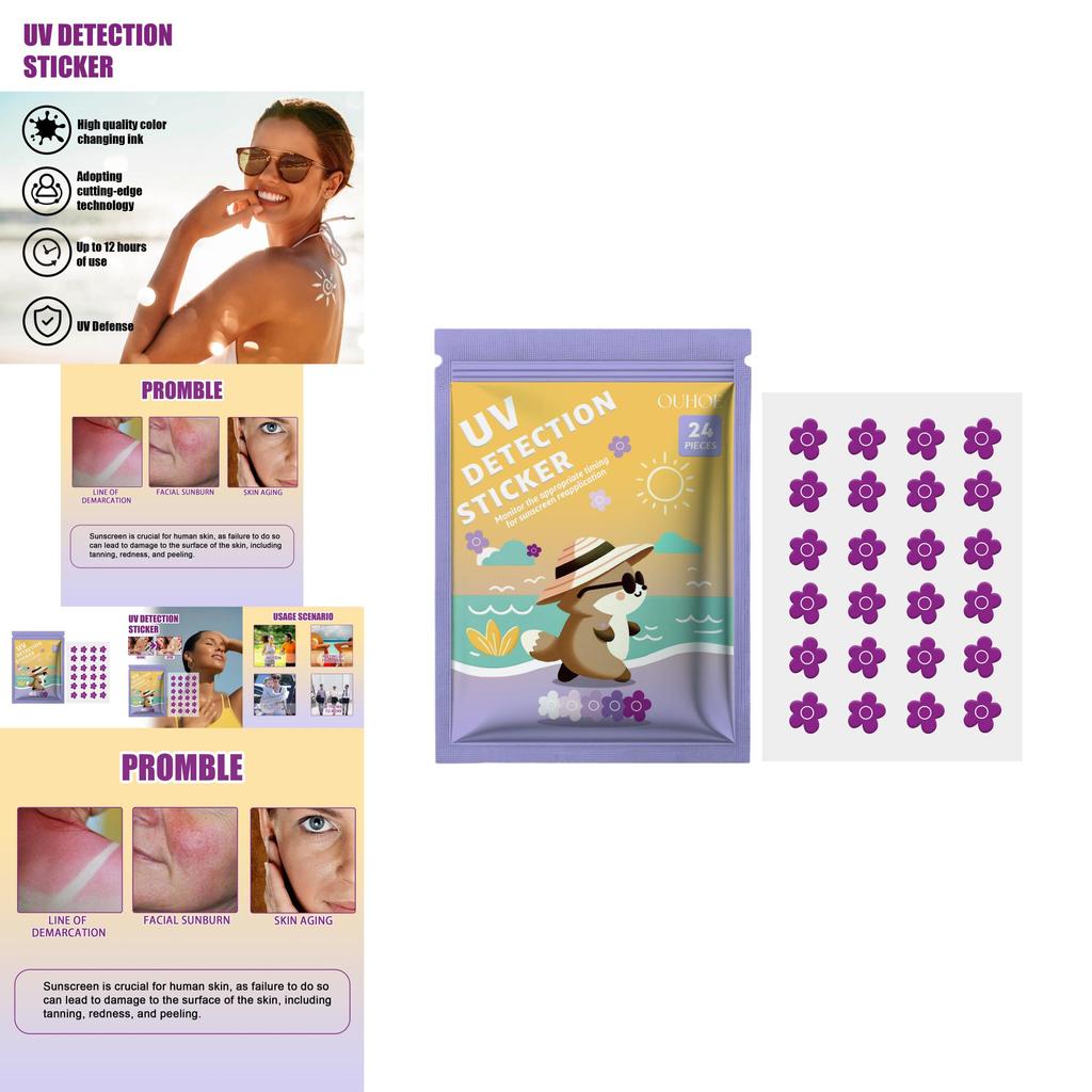 Ouhoe Flower Uv Detection Stickers For Summer Outdoor Skin Protection With Color Changing Feature
