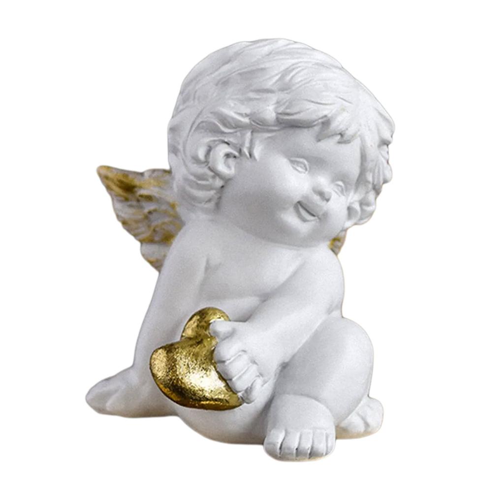 Baby Angelic Holding Heart Statue Love Expression Resins Cherub Sculpture Figurine for Home and Office Tabletop Decors