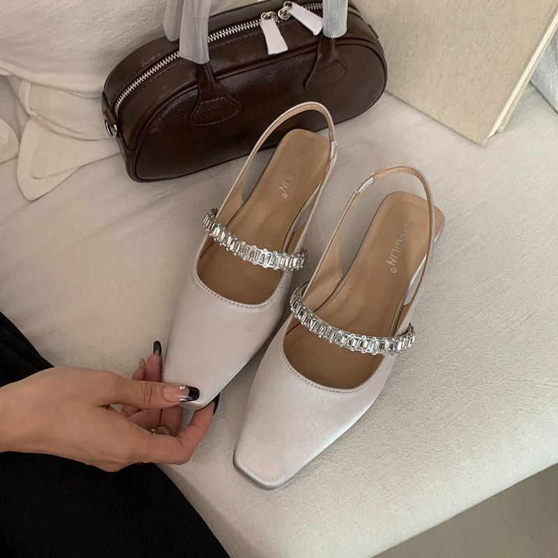 Fashion Luxury Rhinestones Fashion Shallow Women Flats Sandals Slip On Shoes Female Pointed Toe Footwear Ladies Flats Sandals Shoes