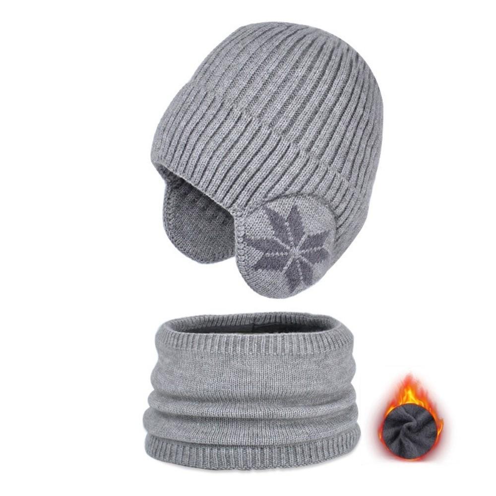 2pcs Solid Color Ear Protection Wool Caps Earflap Pullover Hat Fashion Scarf Hat Set  Winter
