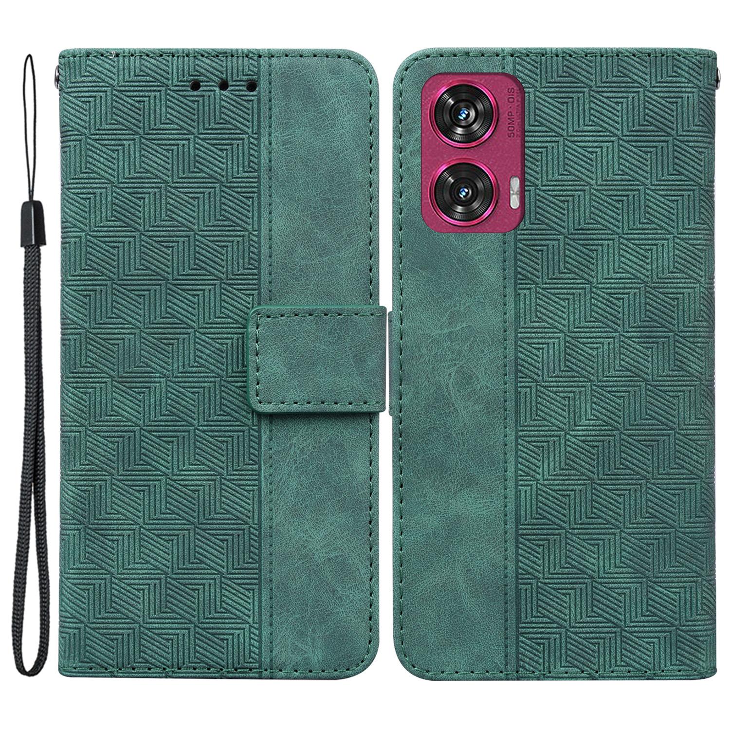 

For Motorola Edge 50 Fusion 5G Case PU Leather Geometry Imprint Wallet Phone Cover Green