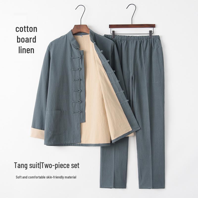 Herren Baumwolle Leinen Hanfu Tang Anzug: Zen-inspirierte Damen-Oberbekleidung mit Froschknöpfen für Frühling und Herbst.
