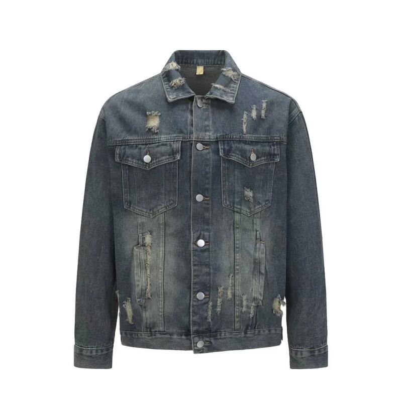 Autumn Men Denim Jacket Men Retro Distressed Jacket Male Casual Hip Hop High Street Washed Coats Fashion Loose Couple Outerwear