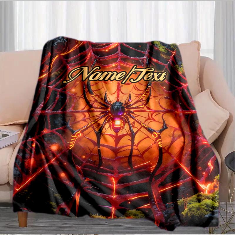 1PC Custom Name "Spooky Web Design" Outdooor Flannel Blankets Throw Blanket All-Season Throw Gift Bedspread for Couch, Bed, Camping Holiday Birthday G
