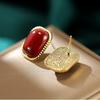 Silver needle burgundy square stud earrings for women's high-end sense versatile earrings, new foreign style explosive earrings for women