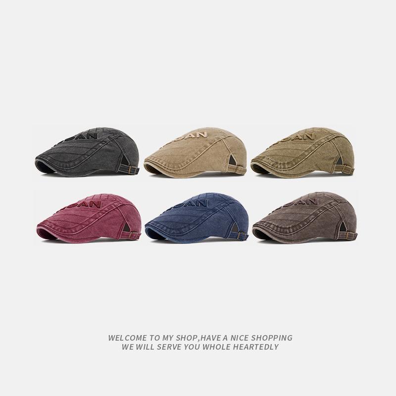 Forward Hat Men's Spring Summer British Vintage Peaked Cap Letter Embroidered Beret Sun Hat Newsboy Hat