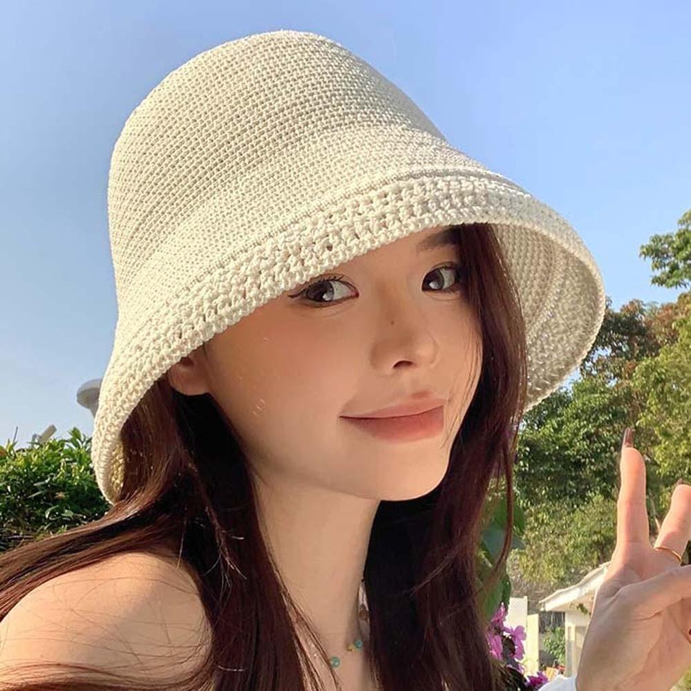 Lightweight Folding Straw Hat Breathable Woven Sun Cap Elegant Vacation Beach Cap Seaside Travel