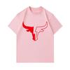 Men's 100% Cotton Crew Neck Short Sleeve T-Shirt, Stylized Red Bull Horn Graphic Printed Casual Soft Breathable Lightweight Daily Wear Tee for Men, Co