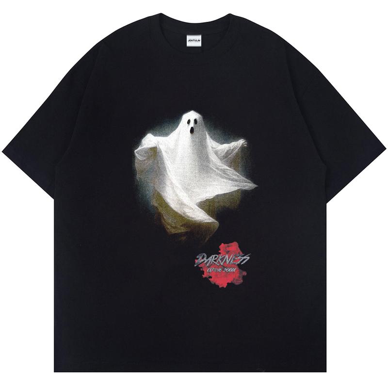 

Vintage Streetwear Punk Aesthetic Oversize Mens TShirt Ghost Devil Print Graphic Fashion Top Y2k Cotton Summer Clothing Grunge S