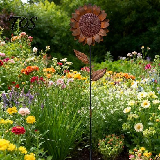 Artistic Sunflower Garden Decor Metal Stake, Retro Rusty Flower Sculpture, Rustic Outdoor Decorations Ornament for Yard Patio Lawn Decoration