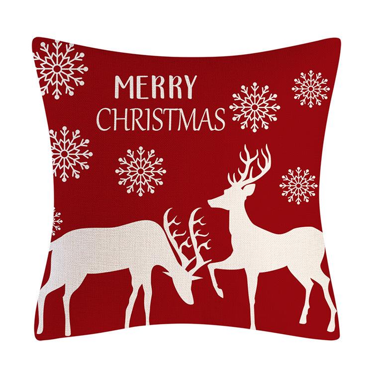 Red Series Snowflake Reindeer Pattern Throw Pillow Cover with Short Plush Print for Living Room Sofa Decoration Cushion Cover