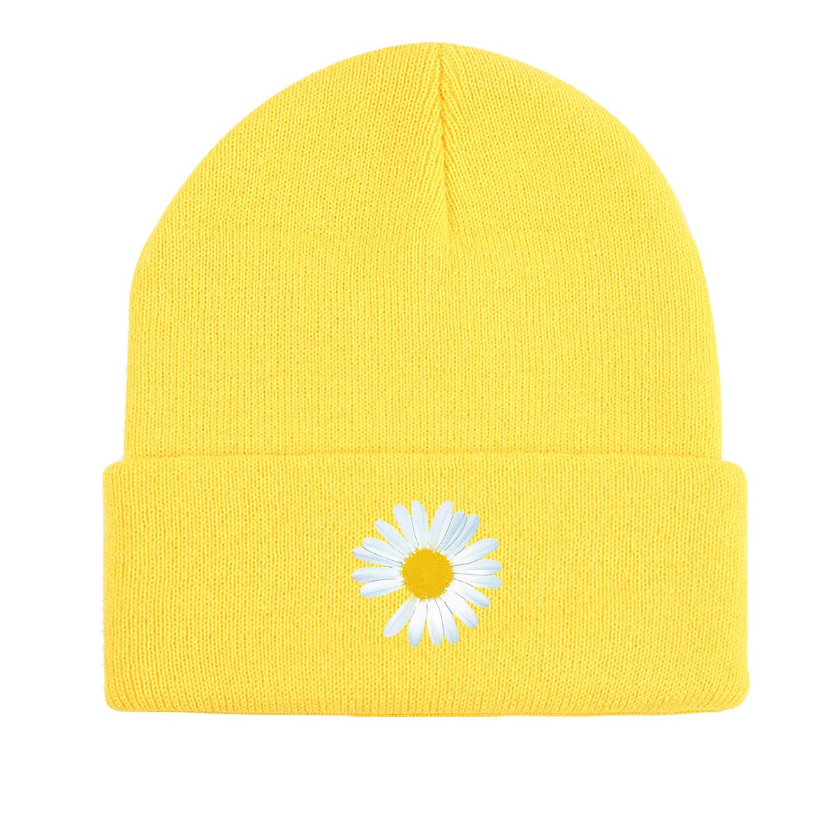 Daisy Winter Knit Hat Beanie, Man Cap Stretched Stretched Sporting Gorro Knitted Cap Beanie as the picture жёлтый