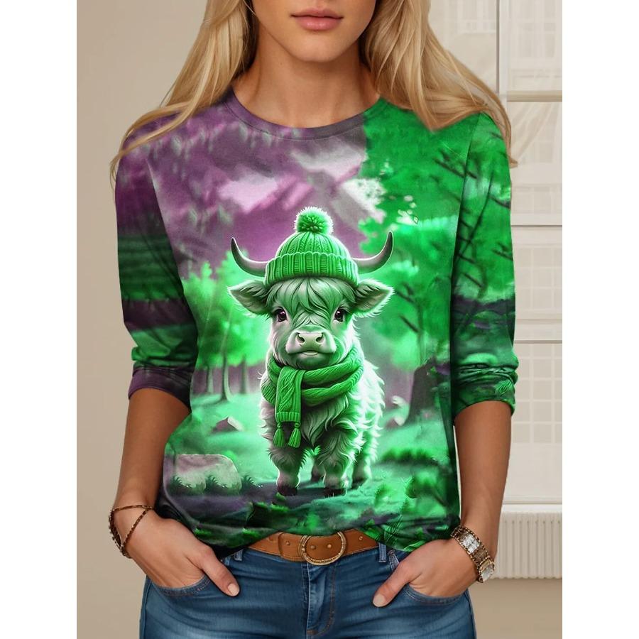 New Women's T Shirt 3D Print Kawaii Animal Graphics Long Sleeve Funny Crew Neck Regular Fit Spring/Fall Thin Style Sweatshirt