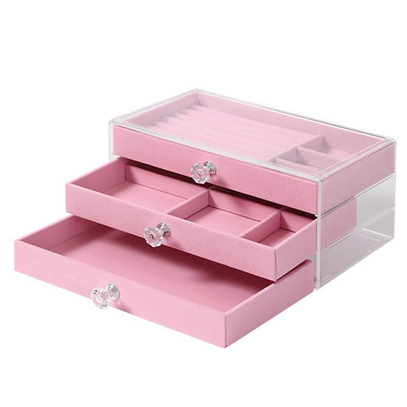 A95I-High-Capacity Large Storage Box Three Drawer Desktop Jewelry Bracelet Ring Oxidation Exquisite Grade