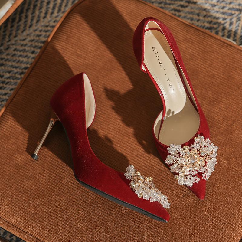 

8330-2 high heels women s stiletto 2025 new Xiuhe wedding dress two wear bridal wedding shoes pointed side empty single shoes 39