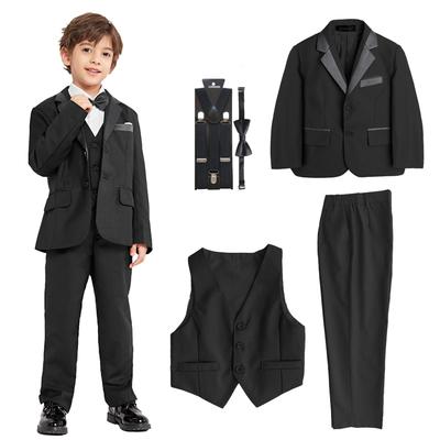 LOLANTA Boys' Formal 5-Piece Suit Set, Solid Color Tuxedo with Suspenders, Perfect for Kindergarten Entrance Ceremonies, Graduations, Weddings, Recita