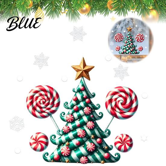Colorful Candy Patterned Decals Christmas Tree Window Static Sticker Waterproof PVC Removable Cane Holiday Stickers Glass Clings Decorative