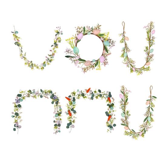 Ostergirlande Künstliche Eiergirlande mit Lammohren Blättern für Frühling Kaminsims Kamin Fenster Wand Innen Außen Dekor