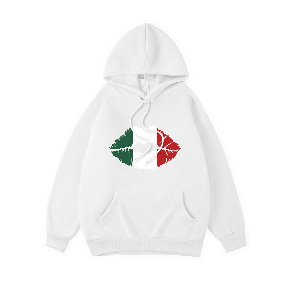 Mexico Flag Color Lip Printing Hoodies Womens Casual Pocket Hoody Winter Sweatshirts Basics Sporty Woman Clothes