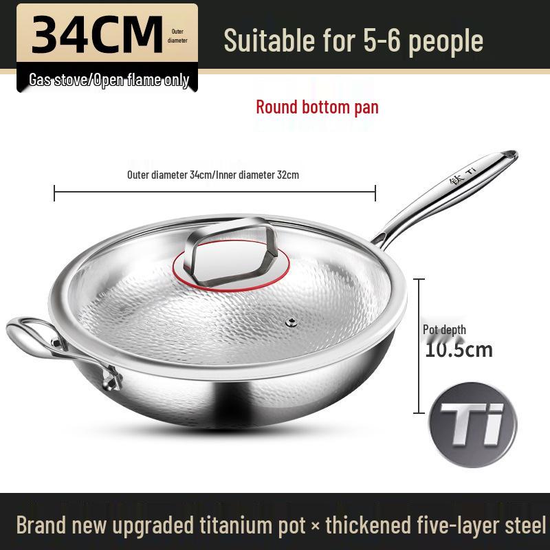 German Fish Scale Hammered Pure Titanium Wok - Uncoated Non-Stick Stir-Fry Pan for Induction Cookers.
