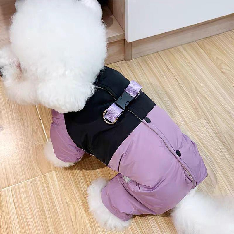 Winter Cotton Dog Jumpsuit - Warm Leashable Outfit for Small & Medium Breeds (Bichon, Pomeranian) Suitable for Autumn/Winter