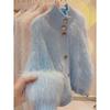 Lazy Style Knit Sweater Women Autumn High Neck Faux Mink Fur Cardigan Korean Fashion