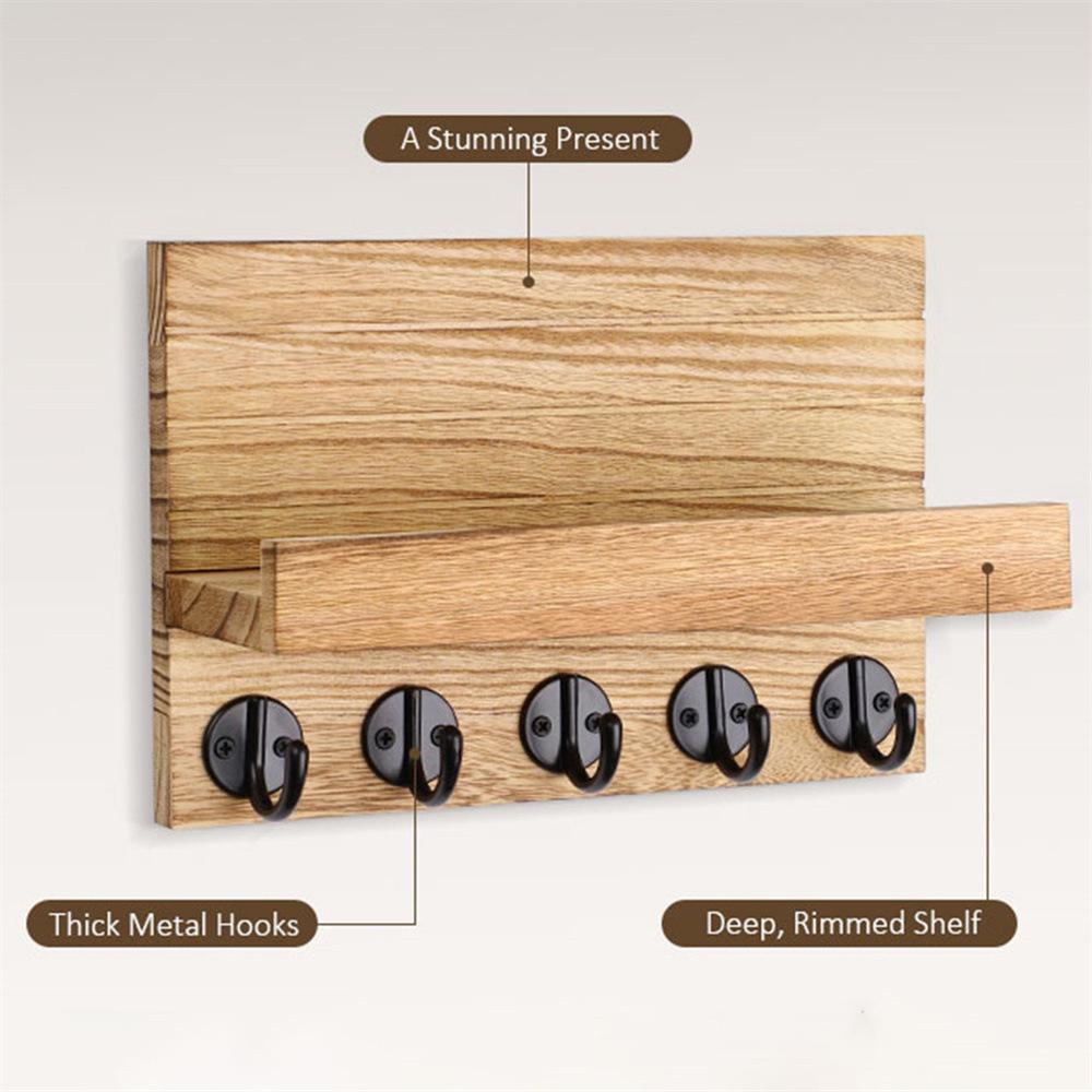 Wall-Mounted Wooden Key Holder & Mail Organizer