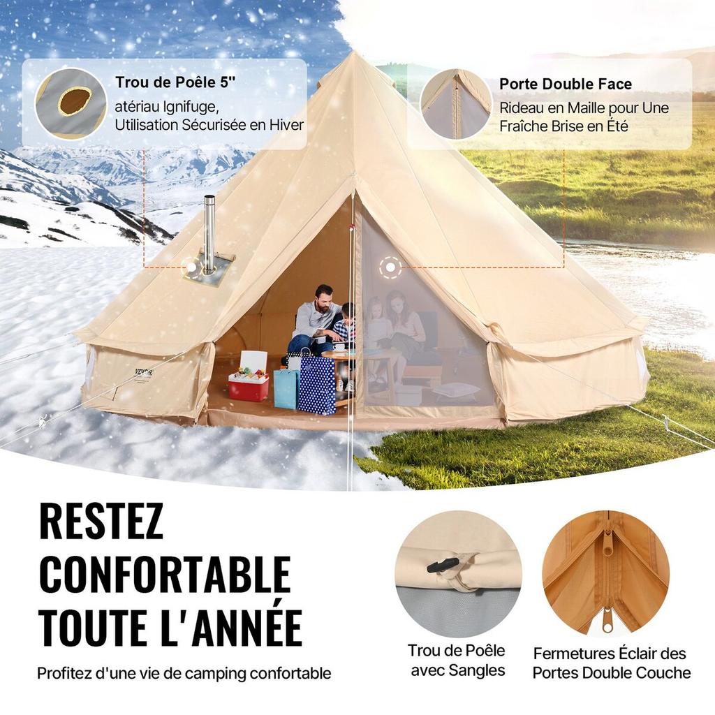 Canvas Bell Tent, 4 Seasons 4 M/13.12 Ft Yurt Tent, Canvas Tent for Camping with Stove Jack, Breathable Tent Holds Up To 6 People, Family Camping