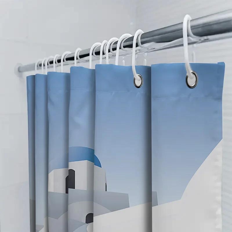 Blue Dome Architectural Shower Curtain For Modern Bathroom Decor - Minimalist Design With Soft Gradient Sky Waterproof Durable
