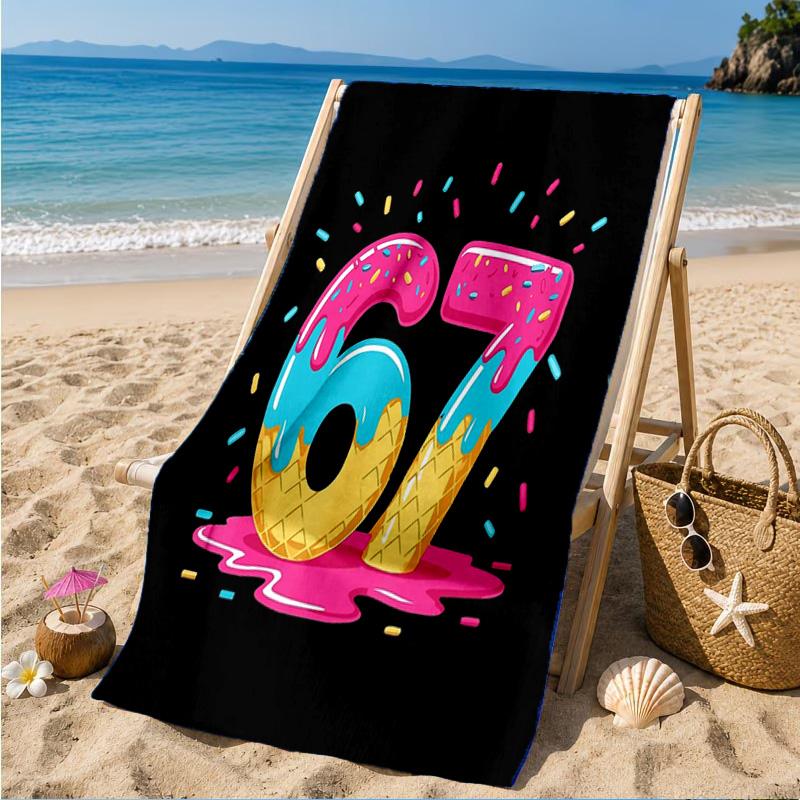 Energy Number 67 Design Beach Towel, Quick-drying, Easy to Care for, Suitable for Both Fitness and Beach Vacations,Sports Essential