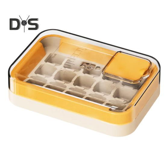 Ice Cube Tray with Lid 15 Cubes Ice Grid Easy-Release Silicone Bottom Stackable Ice Trays for Freezer