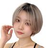 AQUADOLL Short Wig with Bangs, Centered, Straight, Blonde, High-Tone, Full Wig, One Size Fits All, NM2-Z. White Greige Print, wg358NM2-Z
