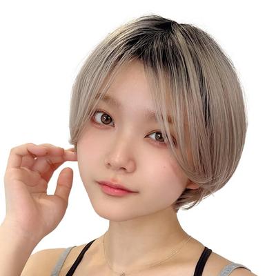 [AQUADOLL] Short Wig, Center Bangs, Straight, Blonde, High Tone Color, Full Wig, Free Size, NM2-Z. White Greige Pudding wg358NM2-Z