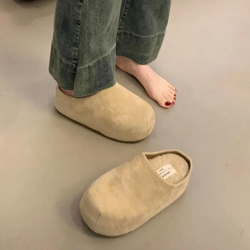 Winter Short Plush Women Mules Slippers Casual Shallow Slip On Ladies Comfort Outdoor Platform Flats House Cotton Shoes