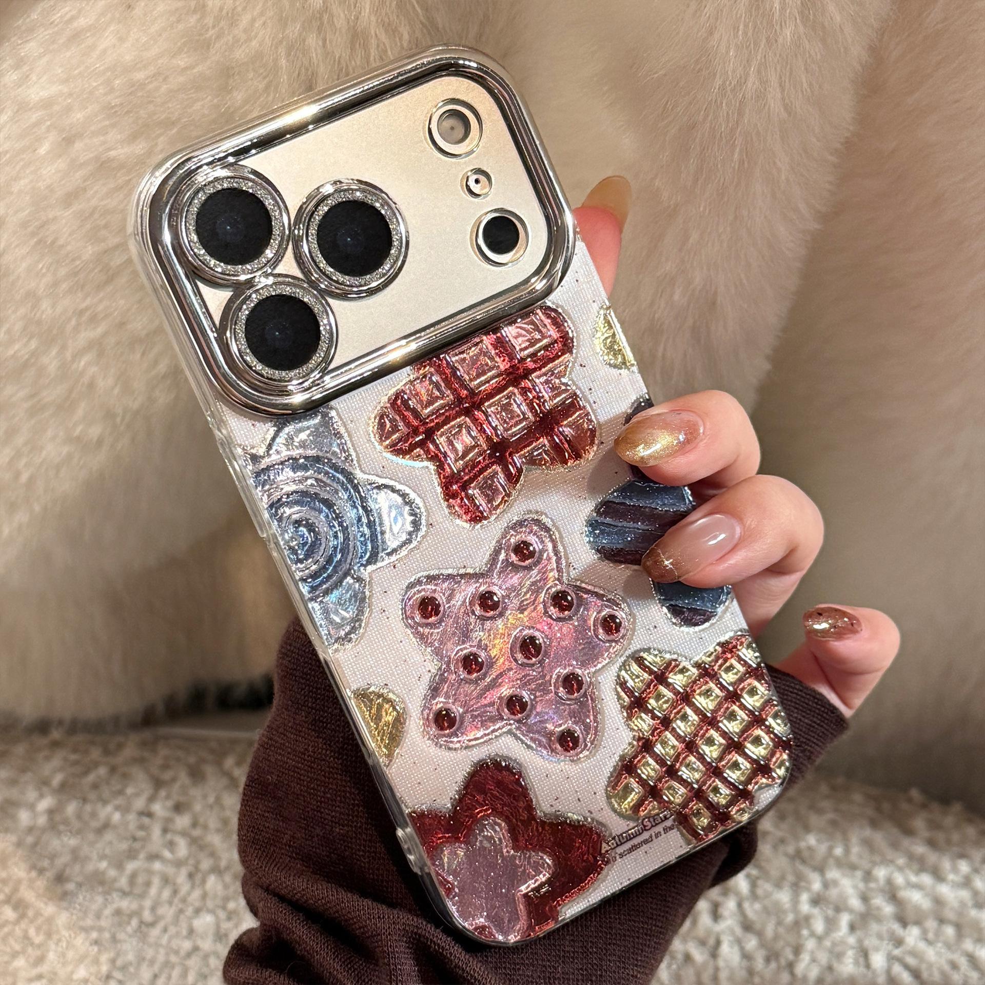 

Colorful Graffiti Plaid Stars Suitable for Apple 17 Promax Mobile Phone Case 15 Glitter Powder for Iphone 16 Electroplating 13 Hard 17promax