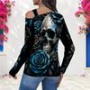 Women Plus Size Asymmetric Cutout Neck Cold Shoulder Long Sleeve Fitted Eagle Printed Top