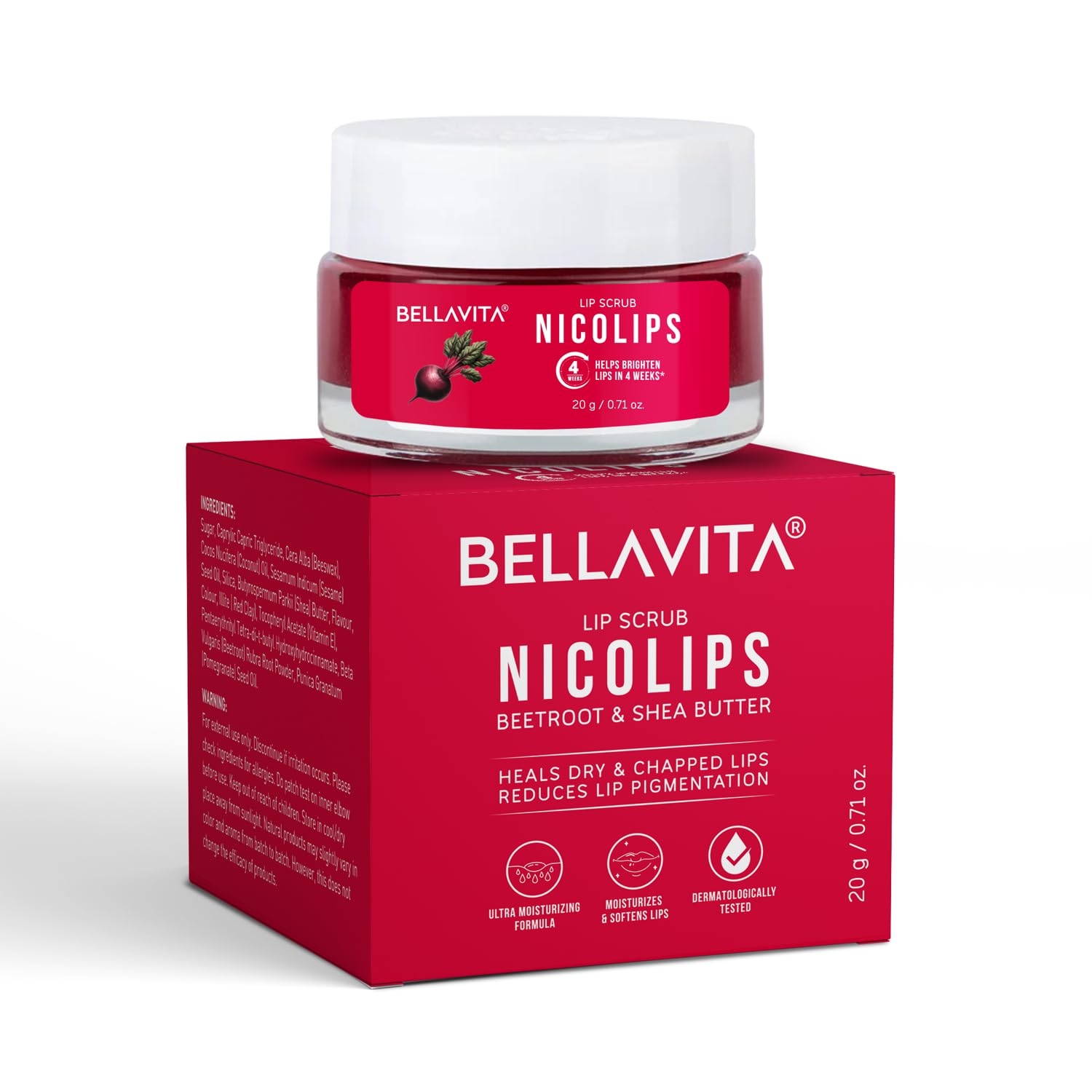 Bella Vita Organic NicoLips Lip Balm & Lip Scrub | Lip Balm for Dark Lips | Anti Pigmentation for Dry, Chapped Lips | Removes Lipstick Stains | L